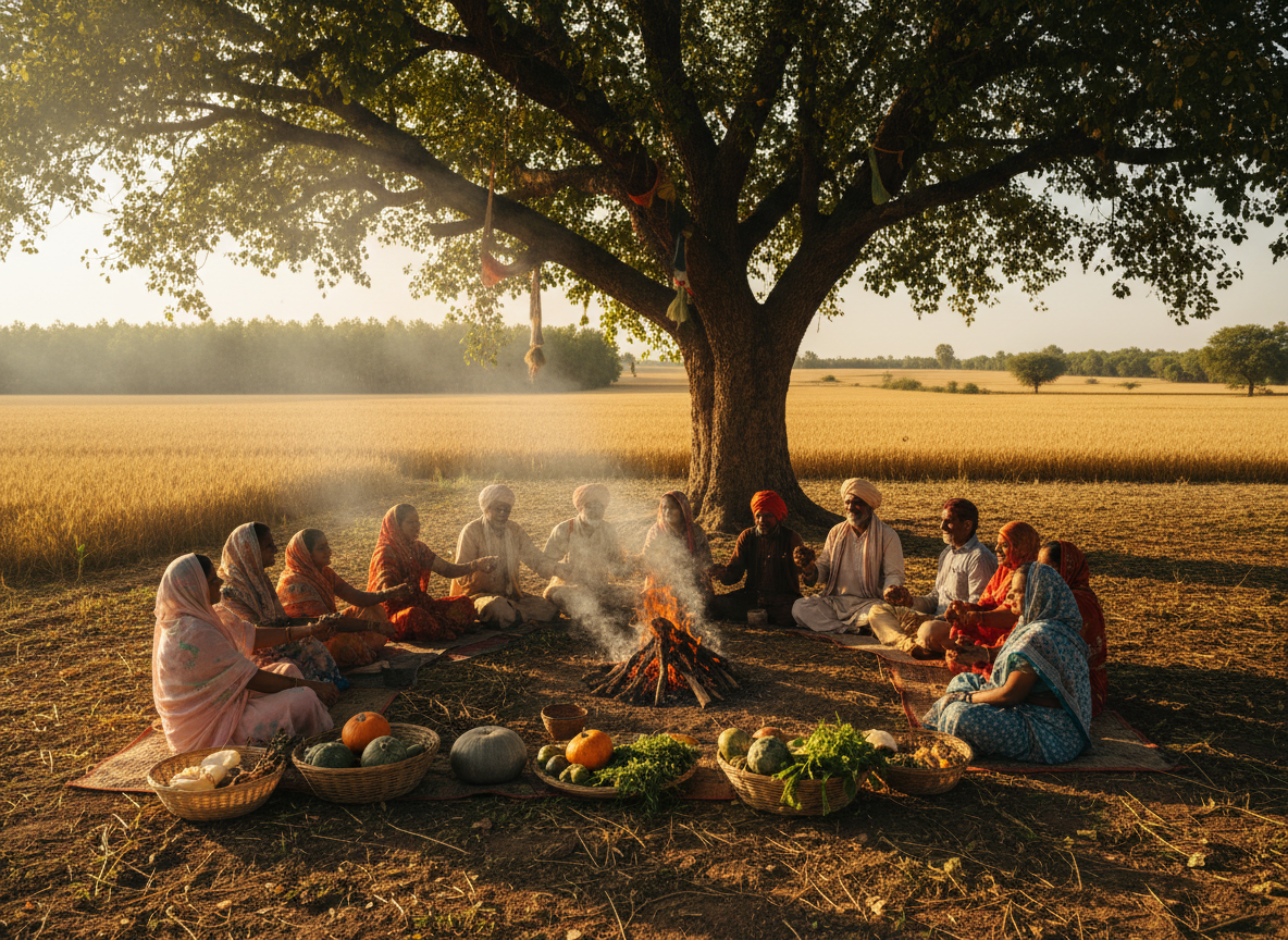 A community gathering on the Roots of Shanti land in Bundelkhand