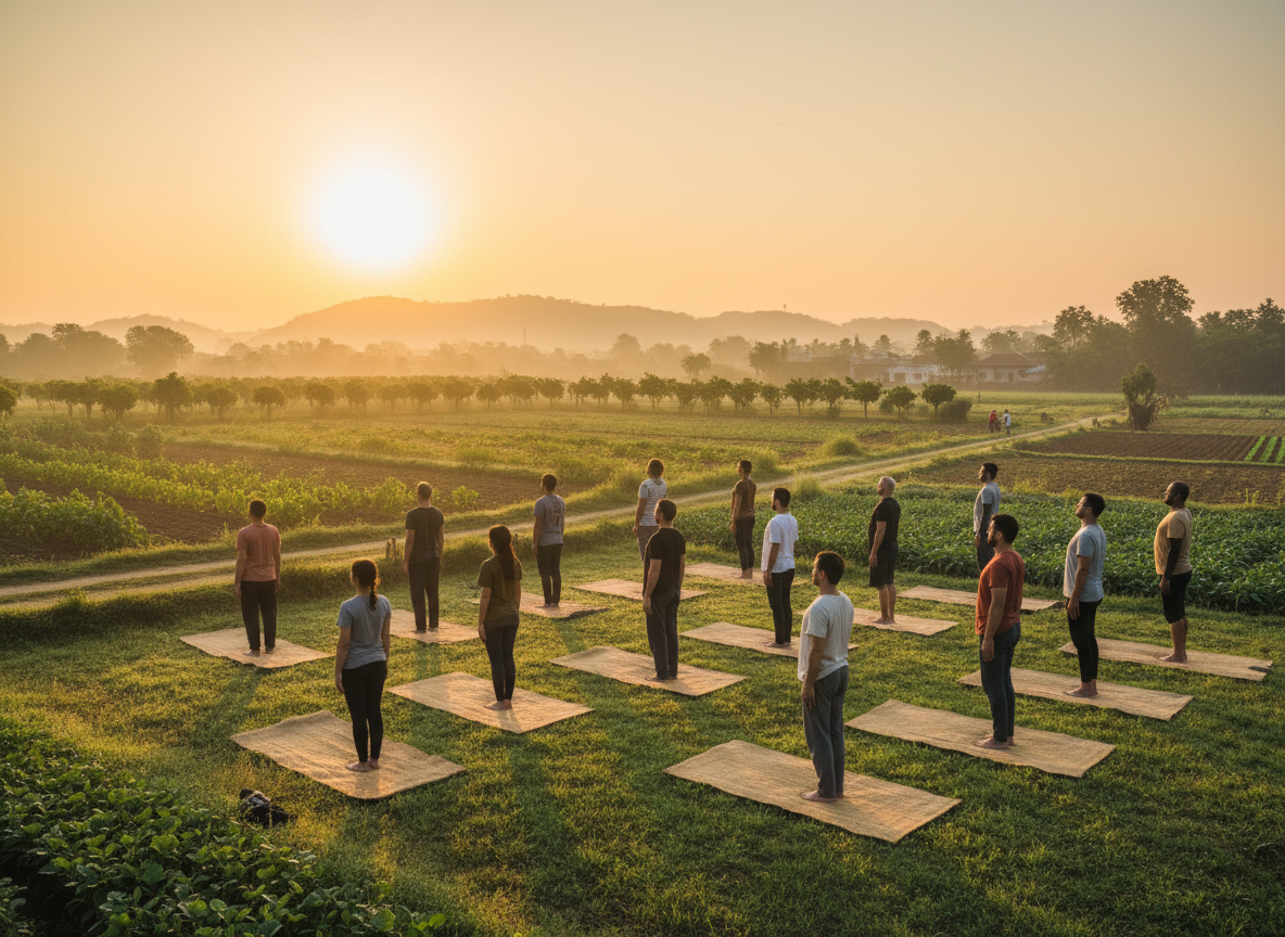 Outdoor yoga practice at sunrise